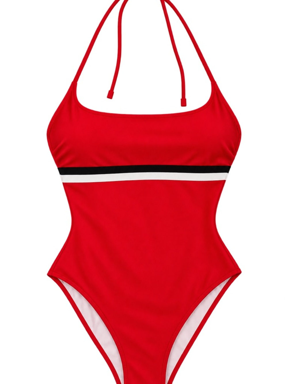SOLID & STRIPED Red Halter One-Piece with Black and White Stripe